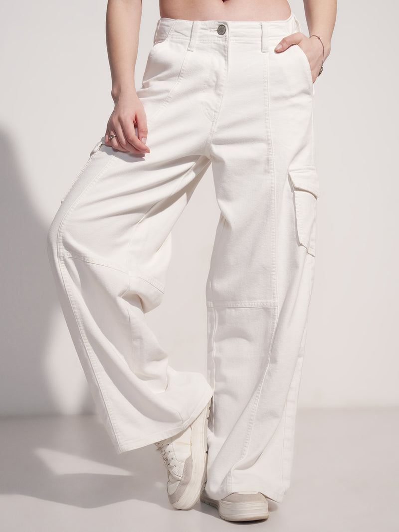 Tokyo Talkies Women White Wide Leg Stretchable Jeans - White - Image 1