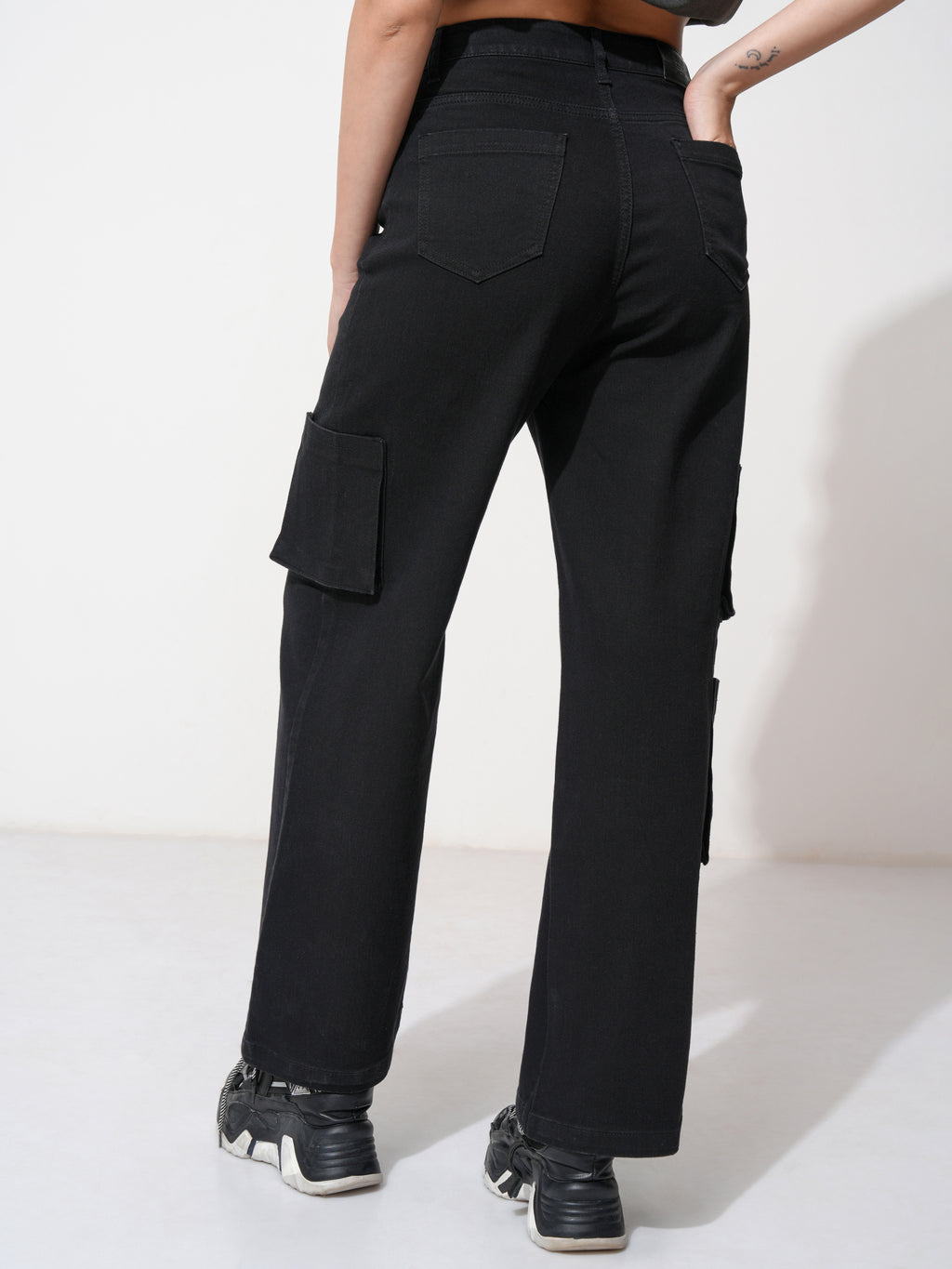 Tokyo Talkies Women Black Wide Leg Stretchable Jeans - Black - Image 3