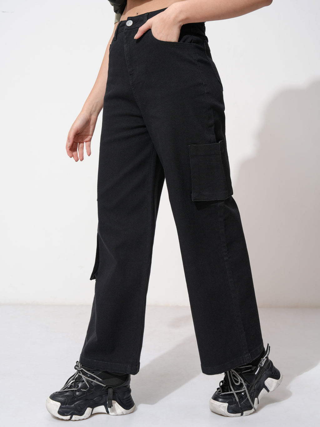 Tokyo Talkies Women Black Wide Leg Stretchable Jeans - Black - Image 4