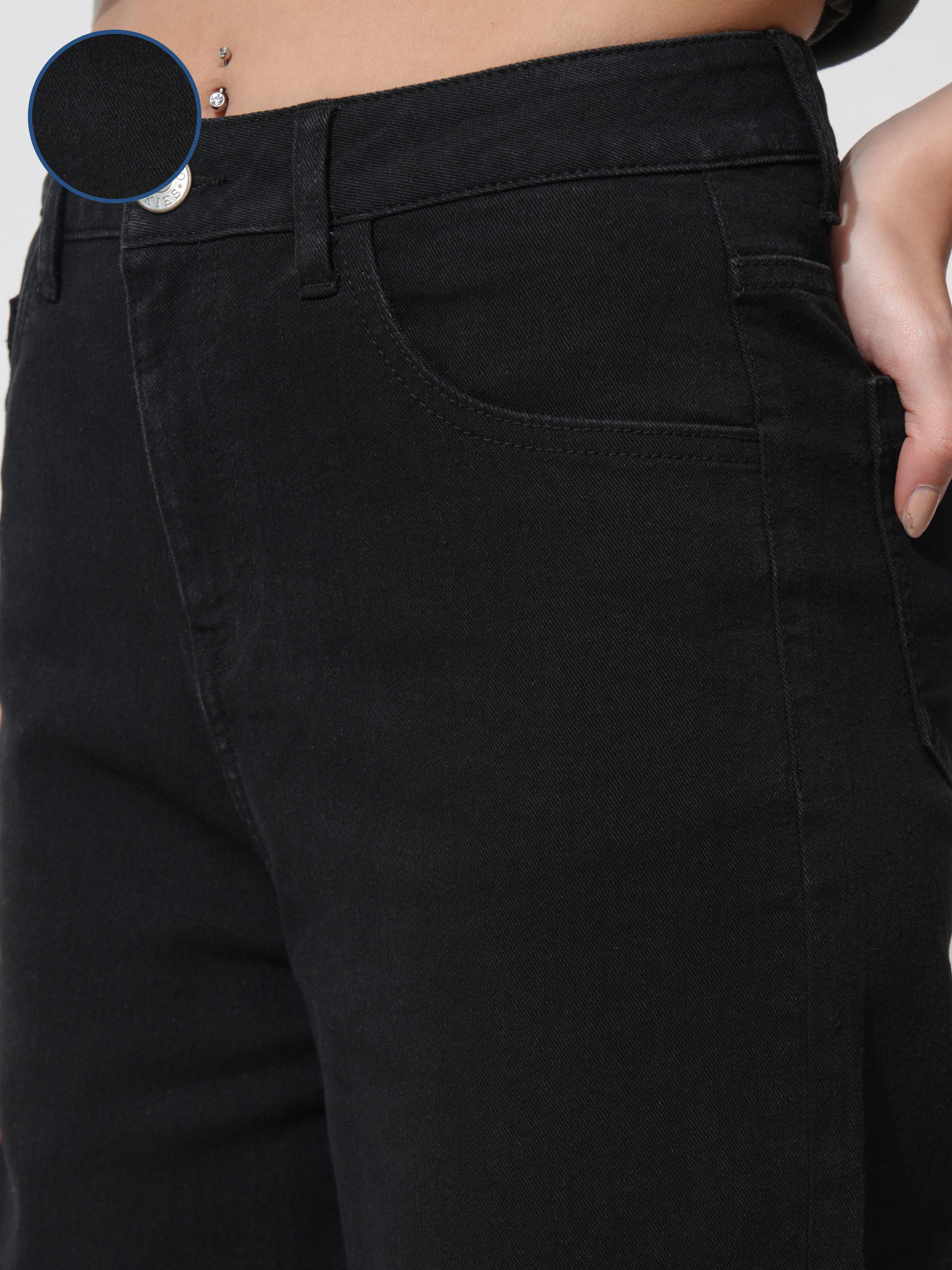 Tokyo Talkies Women Black Wide Leg Stretchable Jeans - Black - Image 5