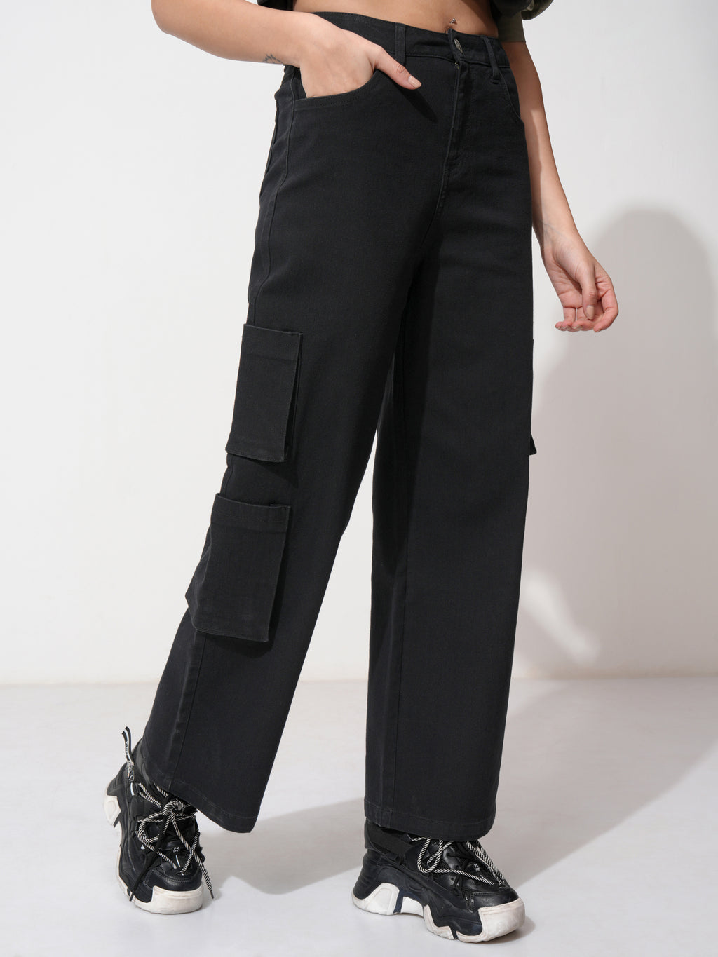 Tokyo Talkies Women Black Wide Leg Stretchable Jeans - Black - Image 6