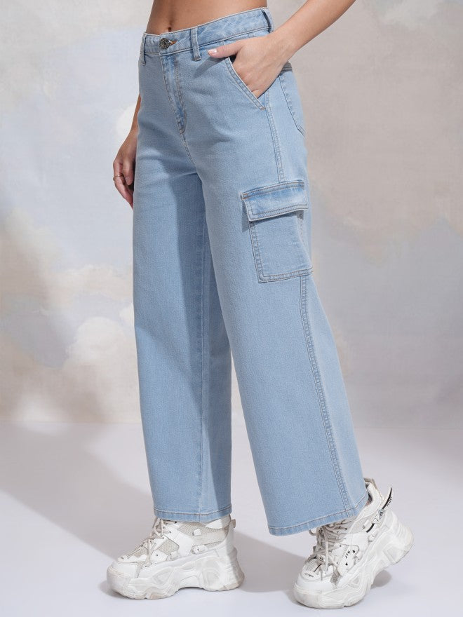 Tokyo Talkies Women Blue Wide Leg Stretchable Jeans - Blue - Image 4