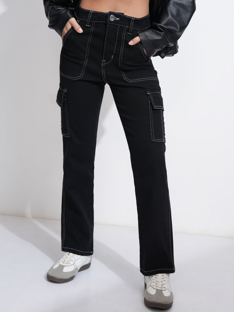 Tokyo Talkies Women Black Straight Fit Stretchable Jeans - Black - Image 1