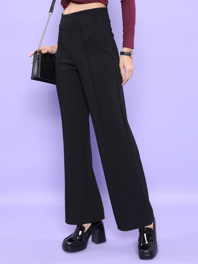 Tokyo Talkies Women Black Flared Solid Casual Trouser - Black - Image 4