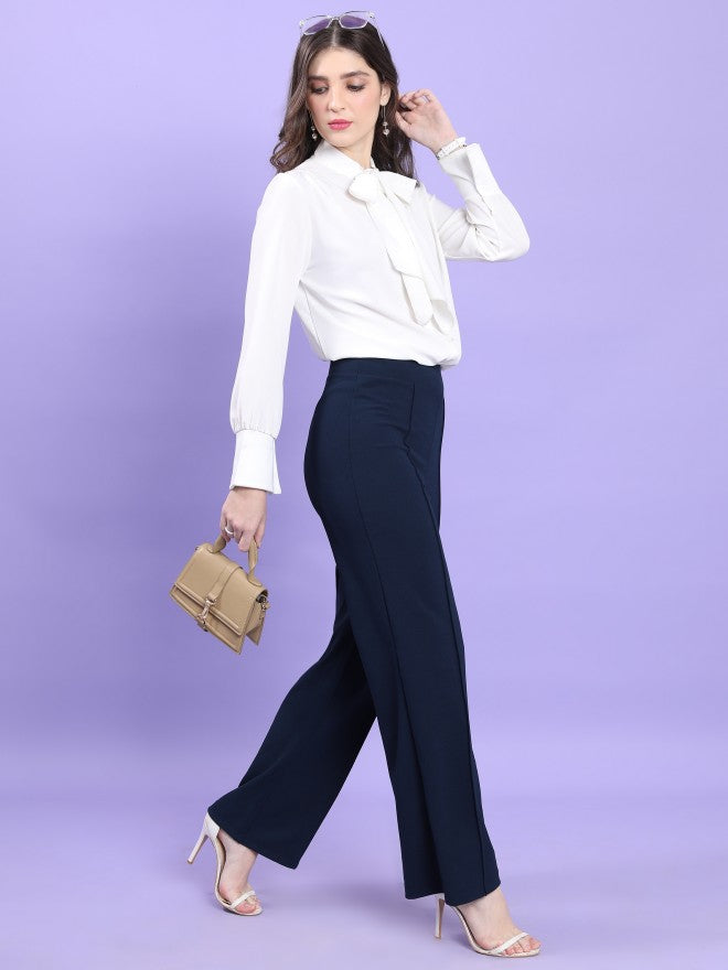 Tokyo Talkies Women Navy Blue Solid Flared Casual Trouser - Navy Blue - Image 2