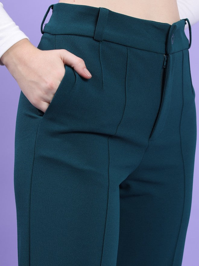 Tokyo Talkies Women Teal Solid Straight Fit Casual Trouser - Teal - Image 5
