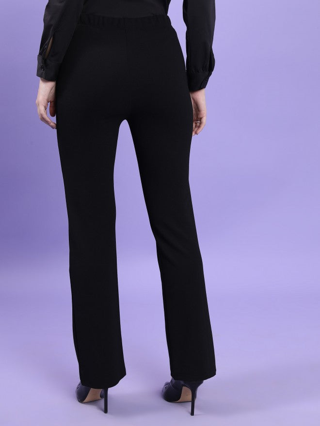 Tokyo Talkies Women Black Solid Bootcut Casual Trouser - Black - Image 3