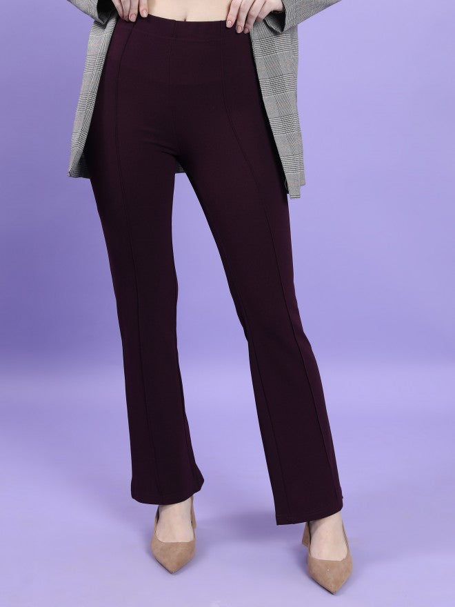 Tokyo Talkies Women Purple Solid Bootcut Casual Trouser - Purple - Image 1