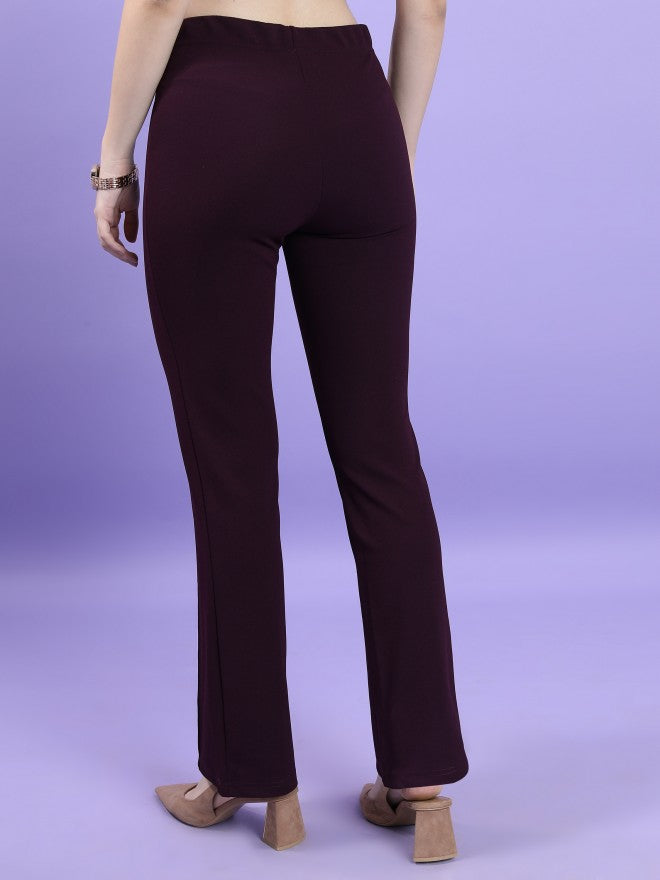 Tokyo Talkies Women Purple Solid Bootcut Casual Trouser - Purple - Image 3