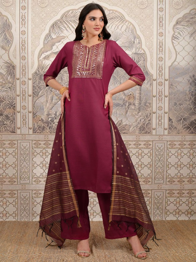 Vishudh Women Black Embroidered Kurta With Palazzo And Dupatta - Black - Image 1