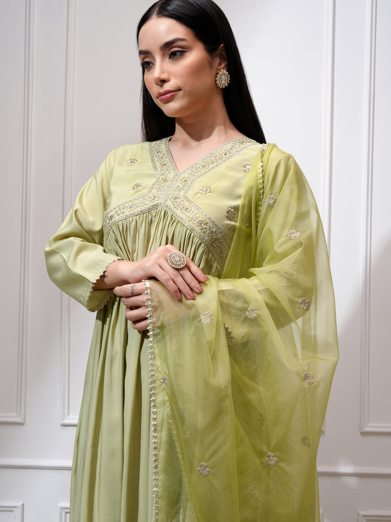 Vishudh Women Green Kurta With Palazzos And Dupatta - Green - Image 1