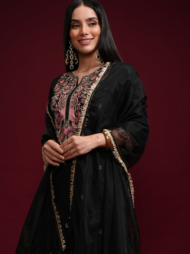 Vishudh Women Black Kurta With Palazzos And Dupatta - Black - Image 1