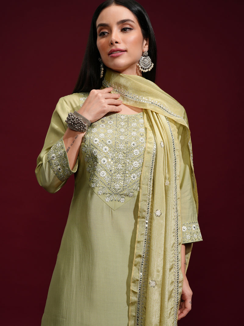 Vishudh Women Green Kurta With Palazzos And Dupatta - Green - Image 1