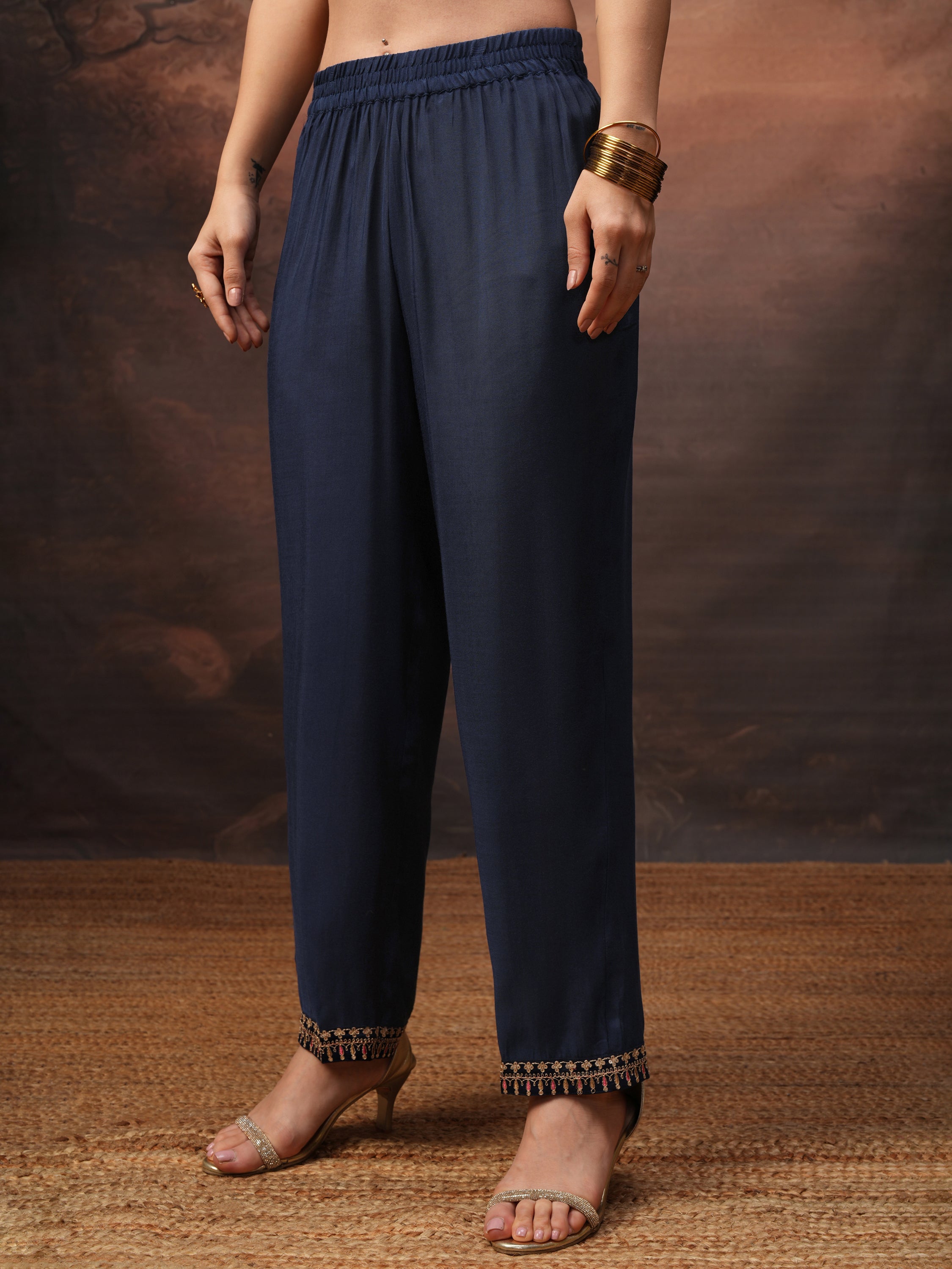 Vishudh Women Purple Embroidered Kurta With Palazzo And Dupatta - Purple - Image 7