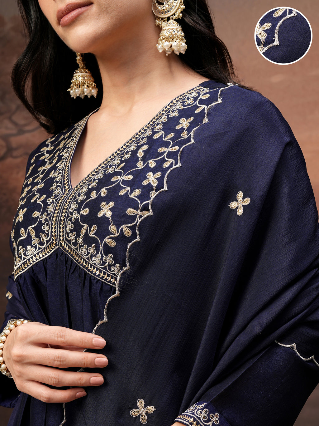 Vishudh Women Purple Embroidered Kurta With Palazzo And Dupatta - Purple - Image 5