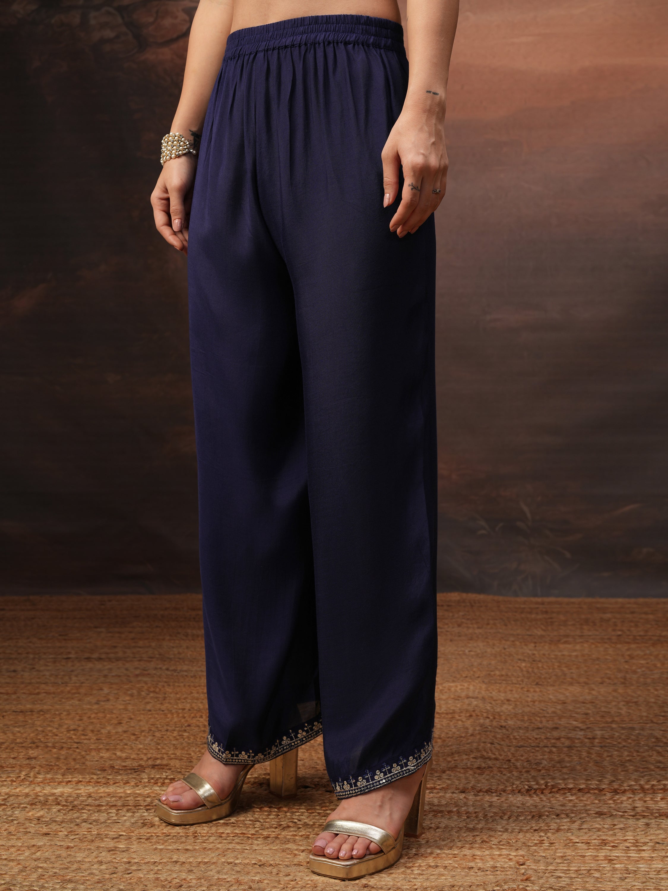 Vishudh Women Purple Embroidered Kurta With Palazzo And Dupatta - Purple - Image 7