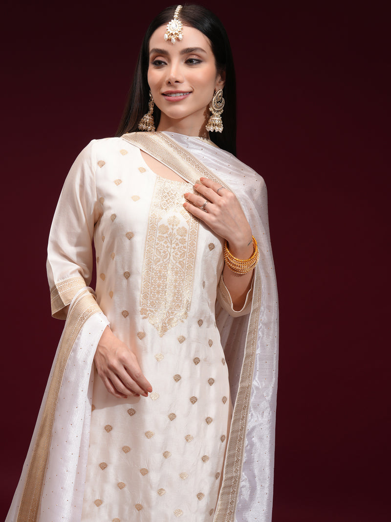 Vishudh Women Off White Printed Kurta With Palazzo And Dupatta - Off White - Image 1