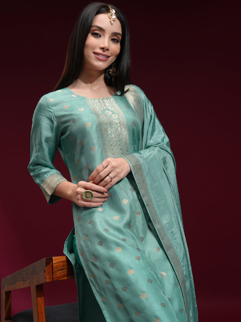 Vishudh Women Blue Printed Kurta With Palazzo And Dupatta - Blue - Image 1