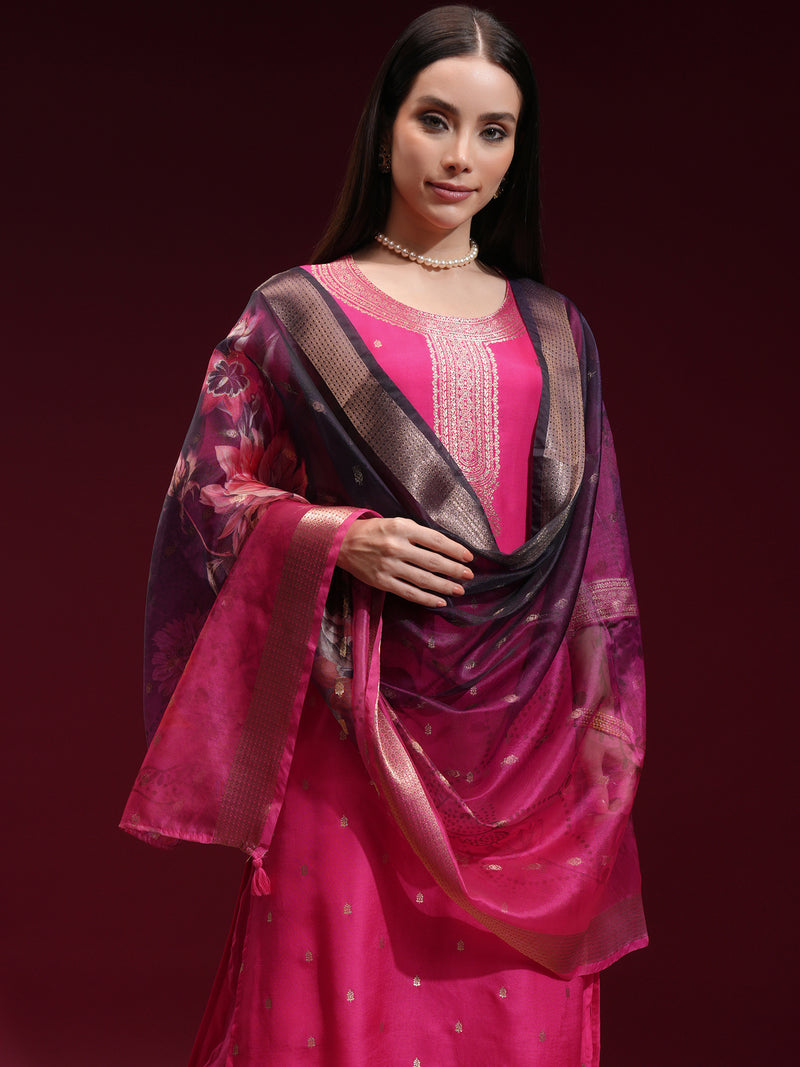 Vishudh Women Pink Printed Kurta With Palazzo And Dupatta - Pink - Image 1
