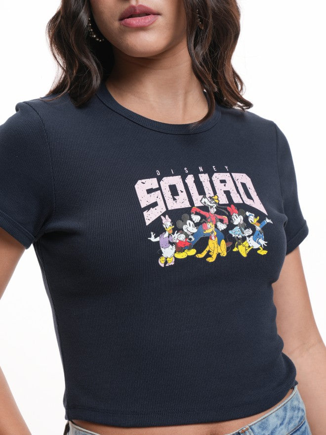Disney By Tokyo Talkies Women Navy Blue Mickey Mouse Printed Round Neck T-Shirt - Navy Blue - Image 5