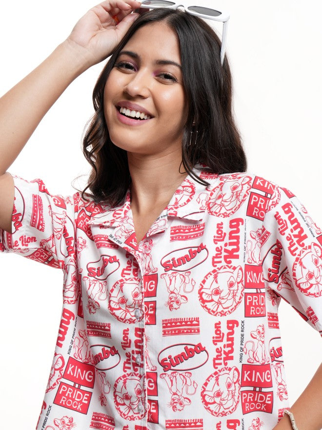 Disney By Tokyo Talkies Women White Lion King Printed Casual Shirt - White - Image 1