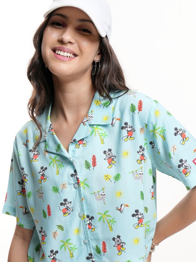 Disney By Tokyo Talkies Women Green Mickey Mouse Printed Casual Shirt - Green - Image 1
