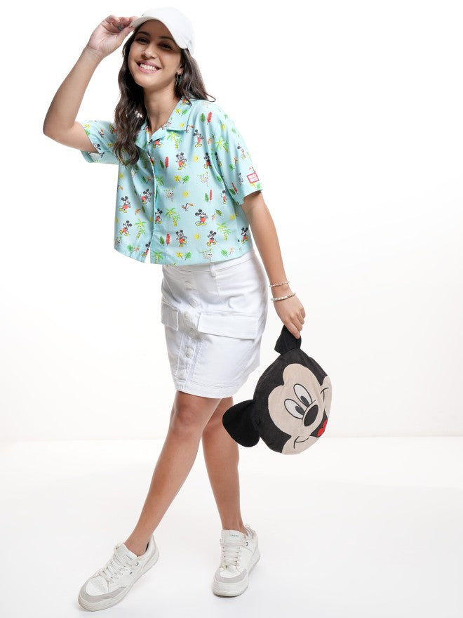 Disney By Tokyo Talkies Women Green Mickey Mouse Printed Casual Shirt - Green - Image 2