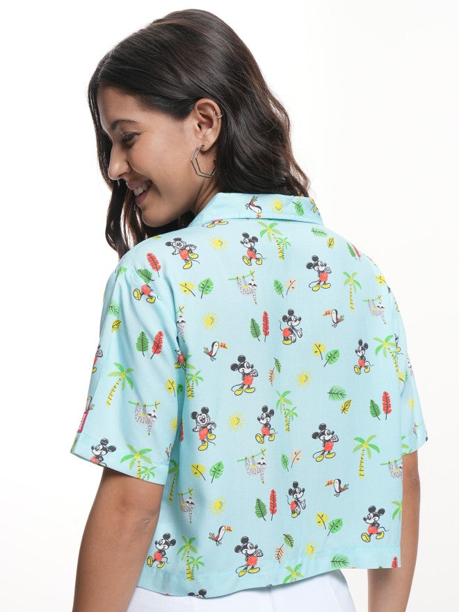 Disney By Tokyo Talkies Women Green Mickey Mouse Printed Casual Shirt - Green - Image 3