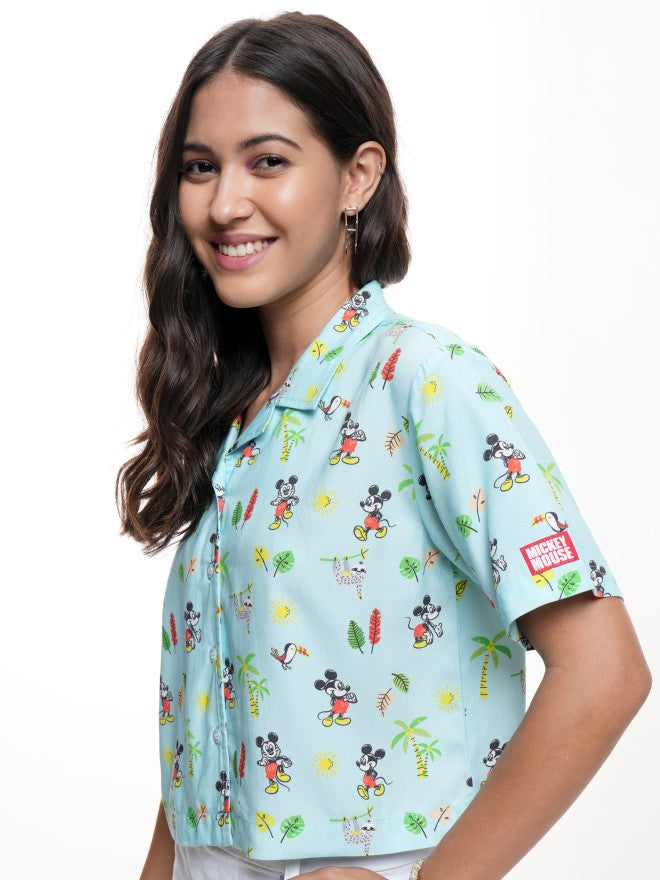 Disney By Tokyo Talkies Women Green Mickey Mouse Printed Casual Shirt - Green - Image 4