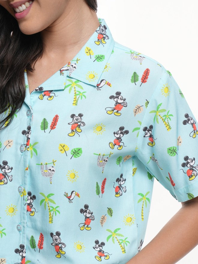 Disney By Tokyo Talkies Women Green Mickey Mouse Printed Casual Shirt - Green - Image 5