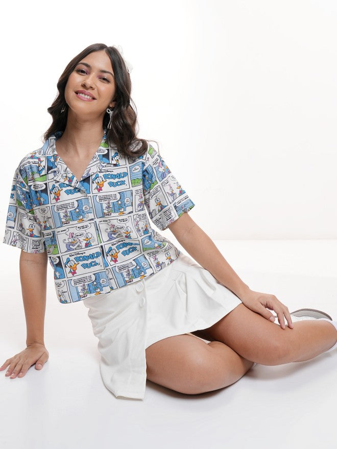 Disney By Tokyo Talkies Women White Donald And Daisy Printed Casual Shirt - White - Image 2
