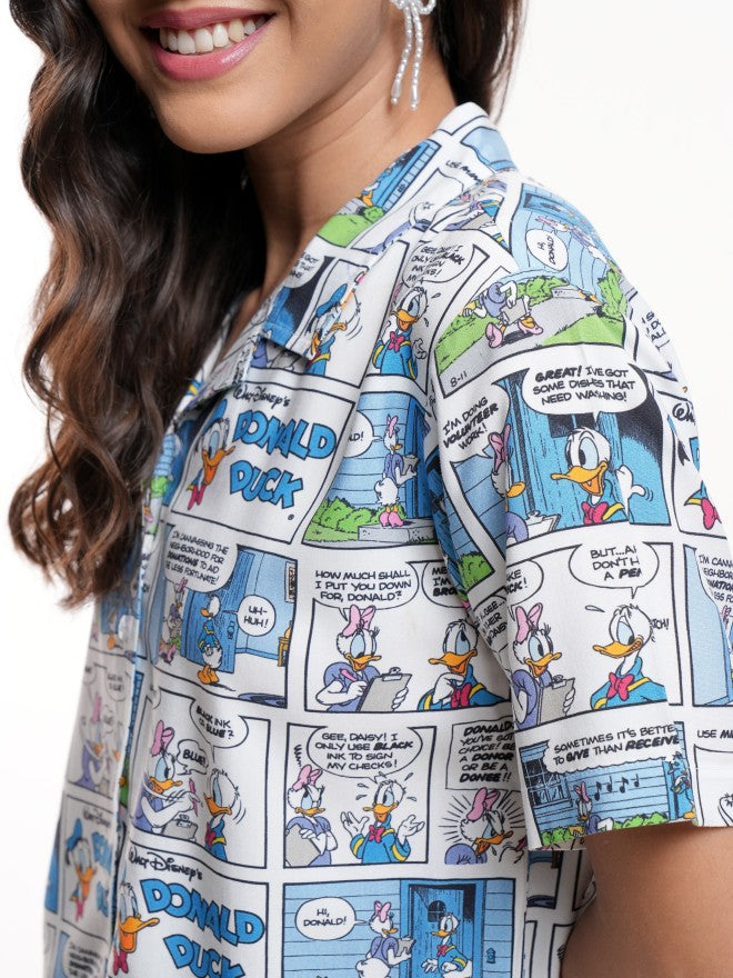 Disney By Tokyo Talkies Women White Donald And Daisy Printed Casual Shirt - White - Image 5
