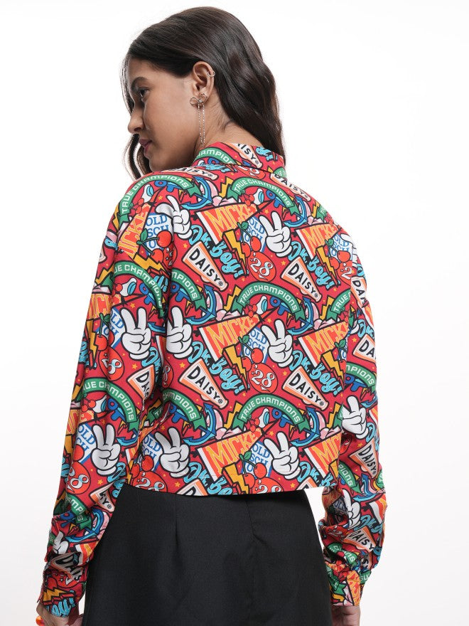 Disney By Tokyo Talkies Women Maroon Mickey And Friends Printed Casual Shirt - Maroon - Image 3