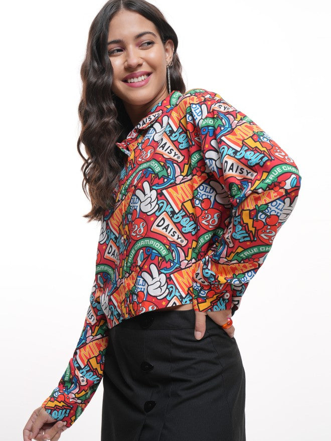 Disney By Tokyo Talkies Women Maroon Mickey And Friends Printed Casual Shirt - Maroon - Image 4