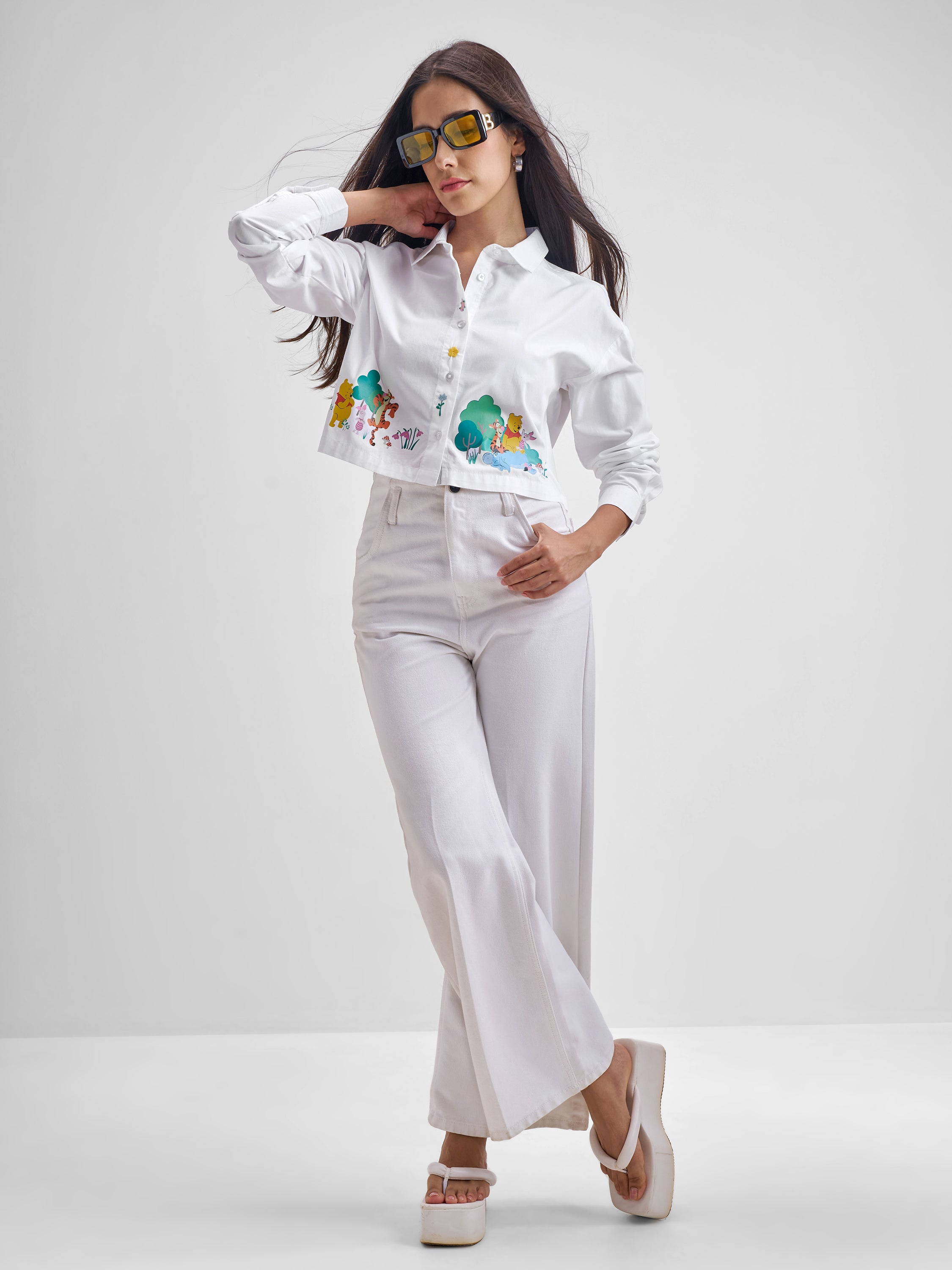 Disney By Tokyo Talkies Women White Winnie The Pooh & Pals Printed Casual Shirt - White - Image 2