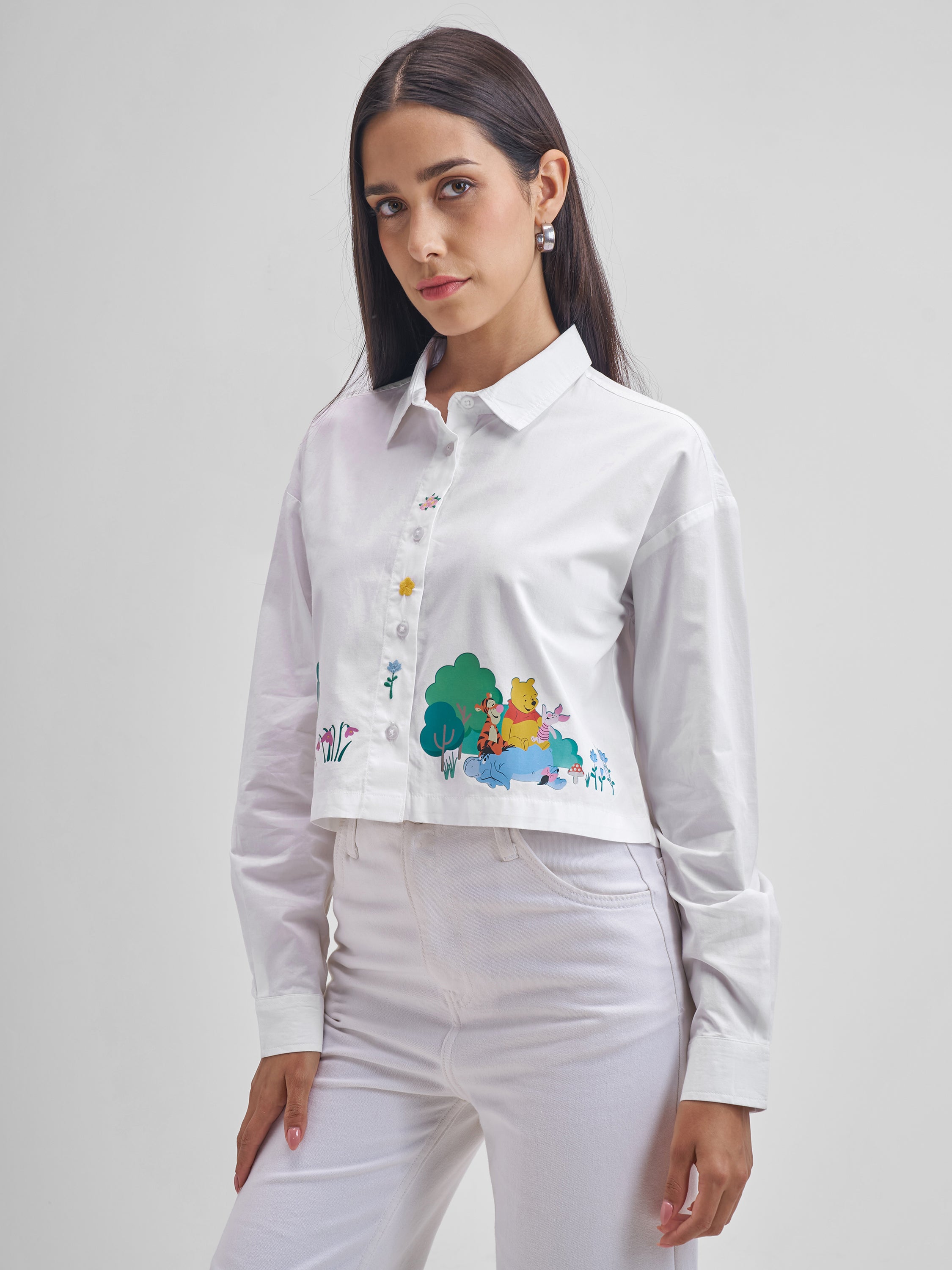 Disney By Tokyo Talkies Women White Winnie The Pooh & Pals Printed Casual Shirt - White - Image 4