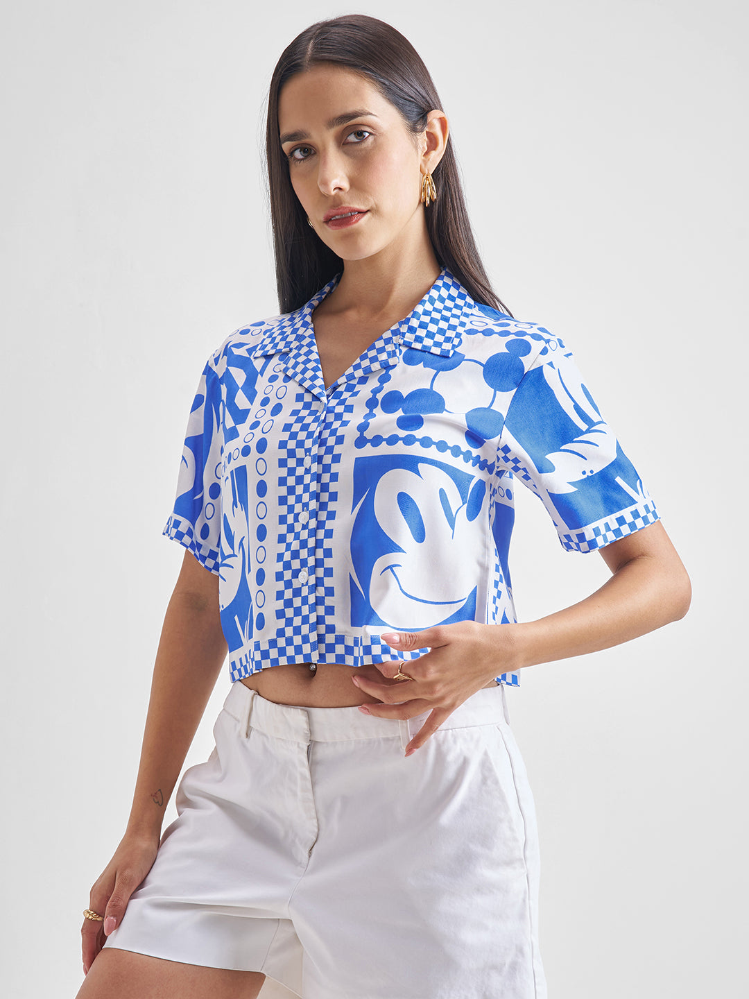 Disney By Tokyo Talkies Women White Mickey Mouse Printed Casual Shirt - White - Image 4