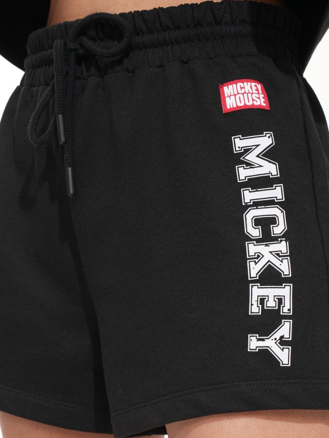 Disney By Tokyo Talkies Women Black Mickey Mouse Relaxed Fit Shorts - Black - Image 5