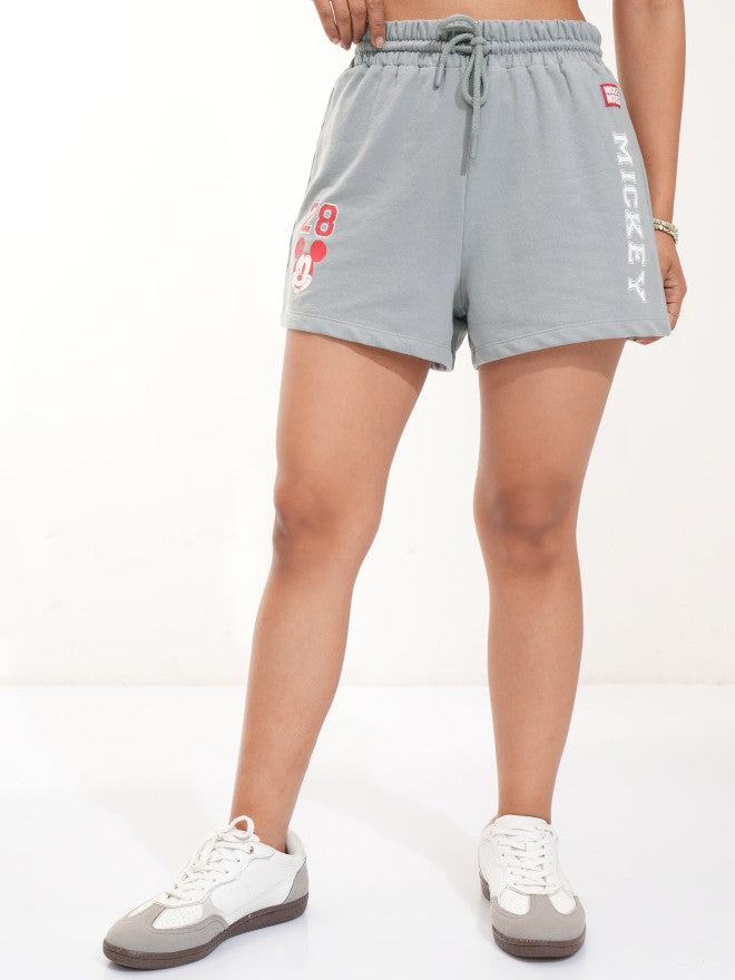 Disney By Tokyo Talkies Women Grey Mickey Mouse Relaxed Fit Shorts - Grey - Image 1