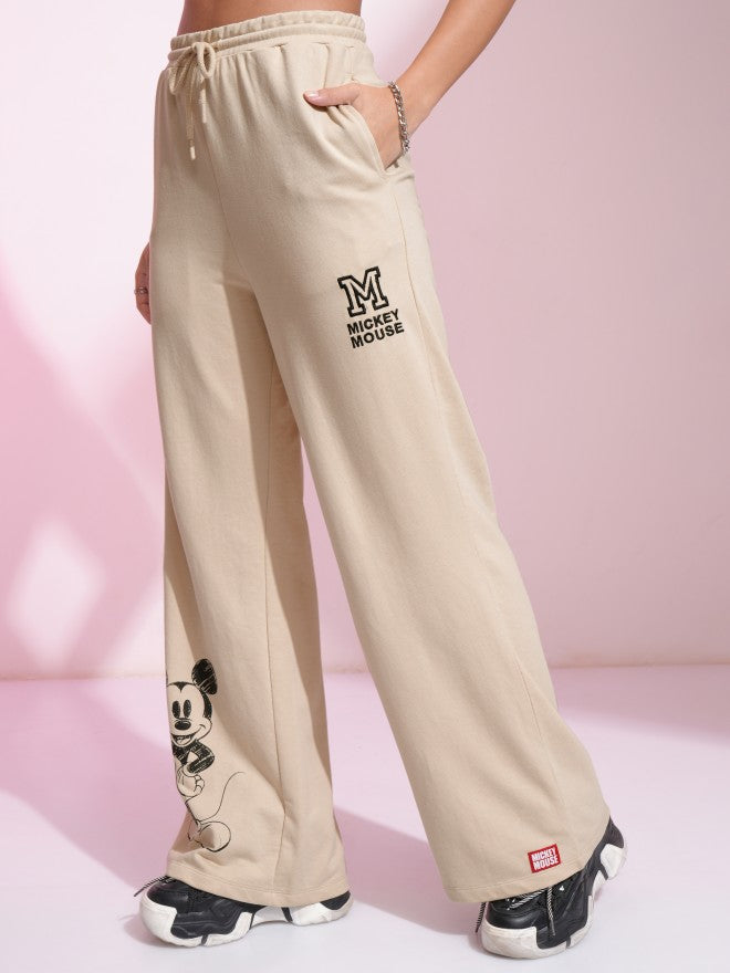 Disney By Tokyo Talkies Women Beige Mickey Mouse Straight Fit Track Pant - Beige - Image 4