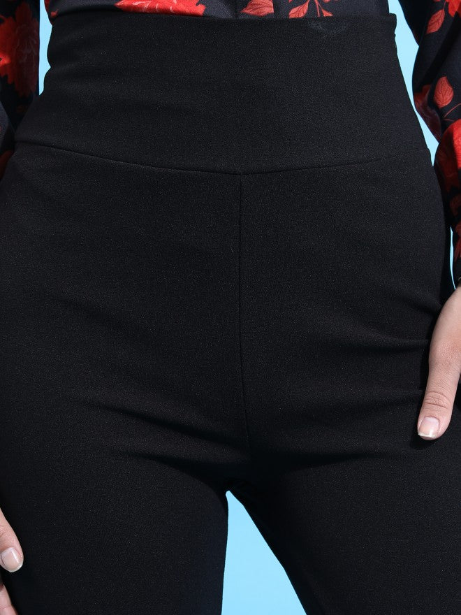 Tokyo Talkies Women Black Solid Flared Casual Trouser - Black - Image 5
