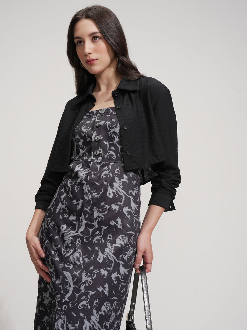 Tokyo Talkies Women Black Printed Bodycon Dress - Black - Image 1