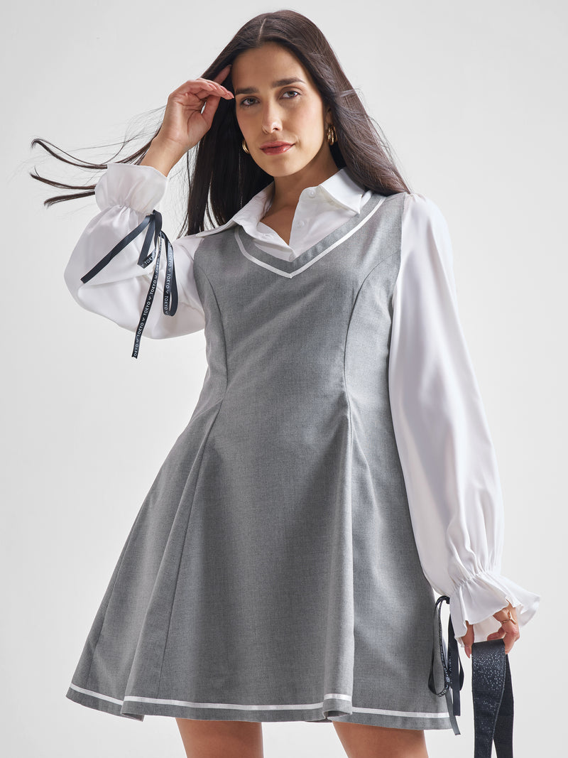 ESPYR By Tokyo Talkies Women Solid Shirt Dress - Grey - Image 1