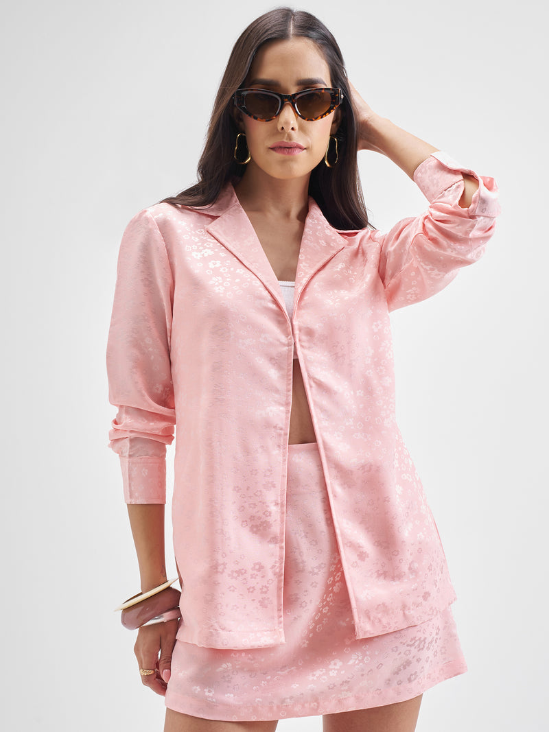 Chic By Tokyo Talkies Women Pink Coat With Skirt Co-Ords - Pink - Image 1