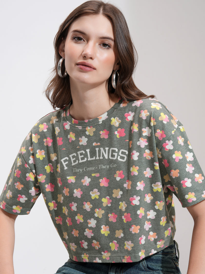 Tokyo Talkies Women Green Printed Regular Top - Green - Image 1