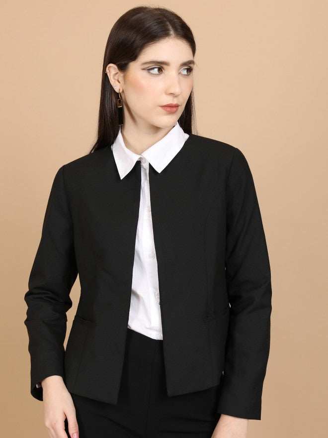 Tokyo Talkies Women Black Solid Single-Breasted Blazer - Black - Image 1