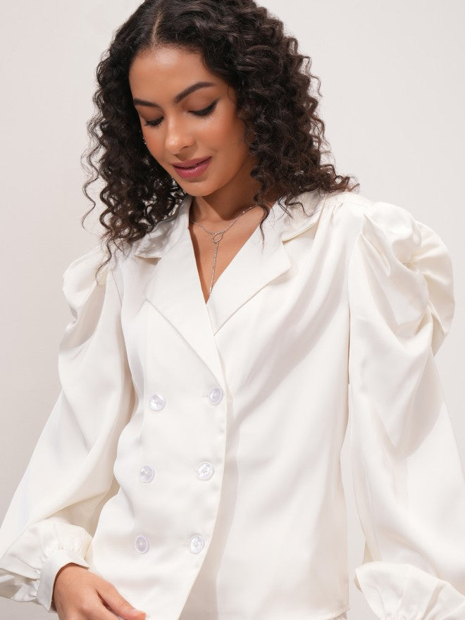 Tokyo Talkies Women Off White Double-Breasted Blazer - Off White - Image 1