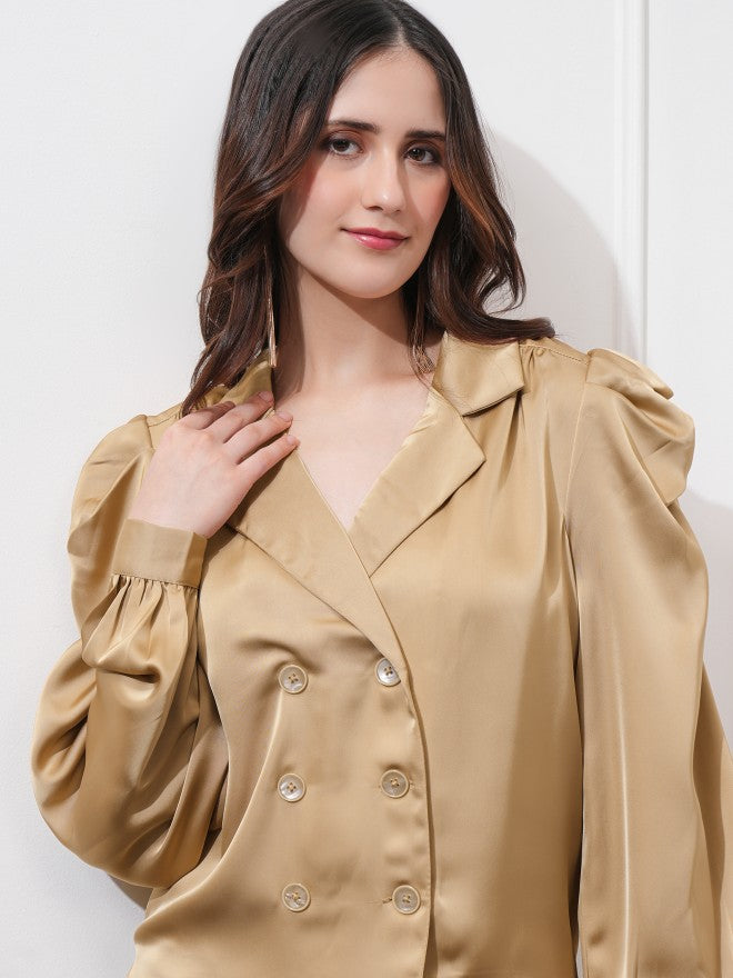 Tokyo Talkies Women Brown Double-Breasted Blazer - Brown - Image 1