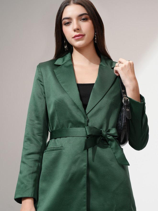 Tokyo Talkies Women Green Single-Breasted Blazer - Green - Image 1