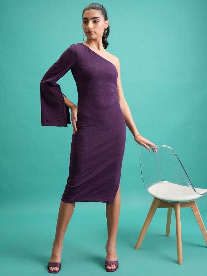 Tokyo Talkies Women Purple Solid Sheath Dress - Purple - Image 1